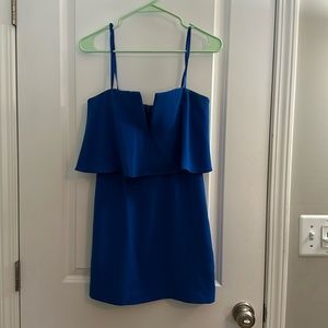 BCBGMAXAZRIA Womens Blue V-Neck Strapless Ruffle Mini Dress Size 2